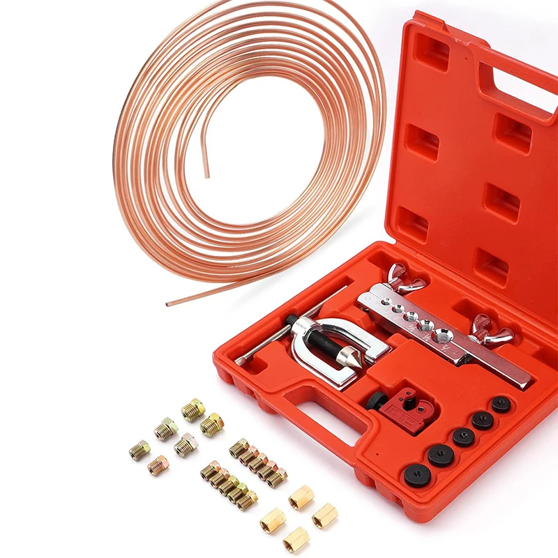 25Ft 3/16'' Brake Line Kit with 16 Fittings and 4 Unions Brake Pipe Fittings,Brake Line Double & Single Flaring Tool Kit