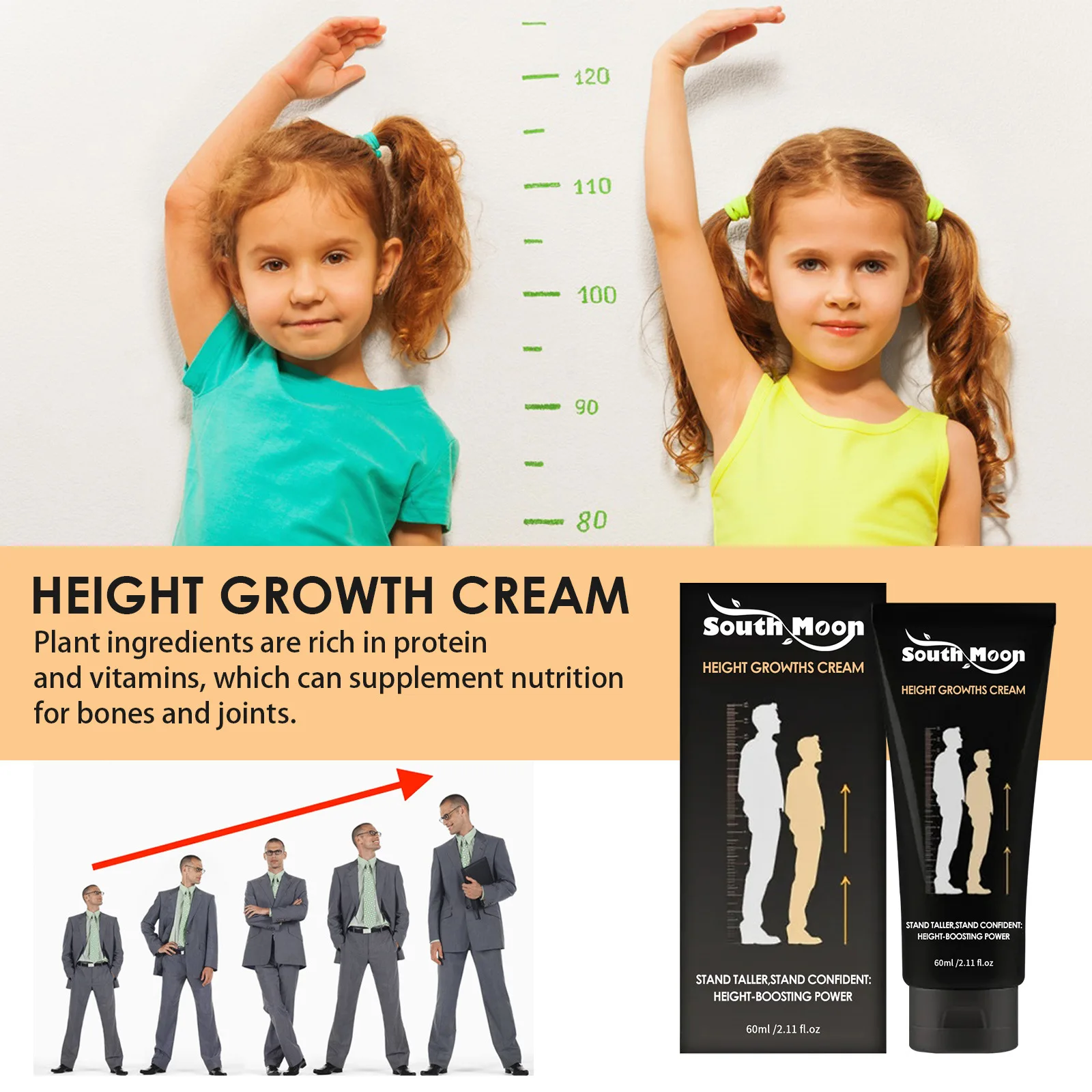 Height Increase Herbal Cream, Promover o crescimento ósseo, Joelho Joint Acupoint, Massagem Estimulação, Sooth Body Conditioning, Produtos de saúde