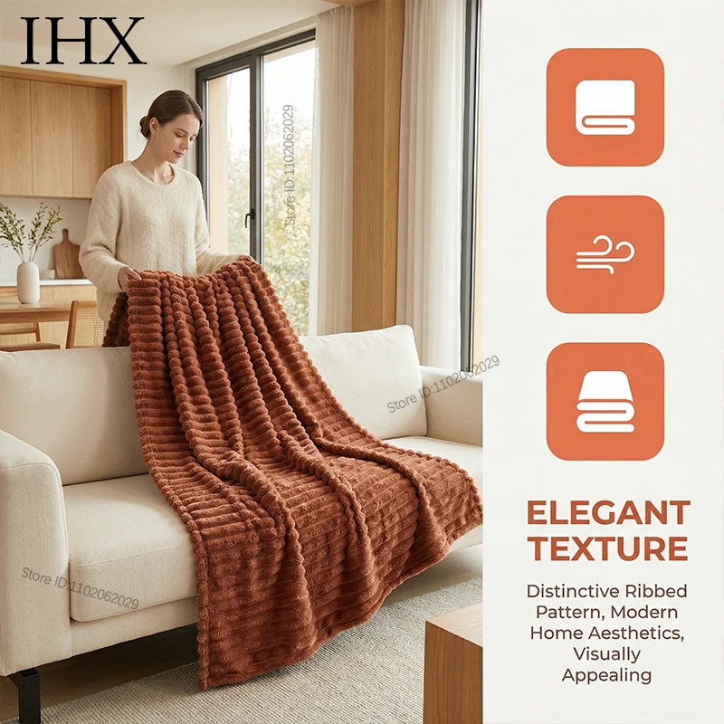 IHX Solid Color Imitation Rabbit Plush Milk Plush Thickened Thermal Leisure Home Blanket Office Nap Blanket, Custom Blanket Size