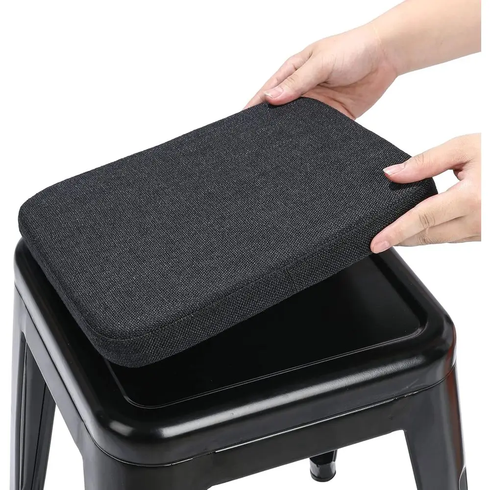 Breathable Woven Fabric Magnetic Bar Stool Cushion, Anti-Slip, Stackable Metal Stool Seat Pad (Square, Black)