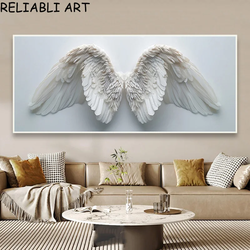 Nordic Style Angel White Feather Posters and Prints Canvas Painting Wall Art Pictures for Living Room Home Decor No Frame