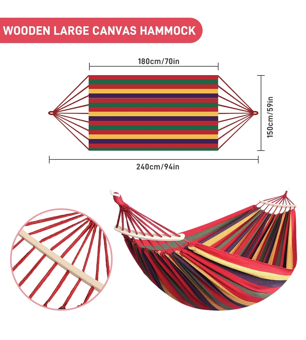 Hammock Reinforced Wooden Rod Canvas Outdoor Supplies Camping Hammock Reinforced Anti-rollover Single and Double