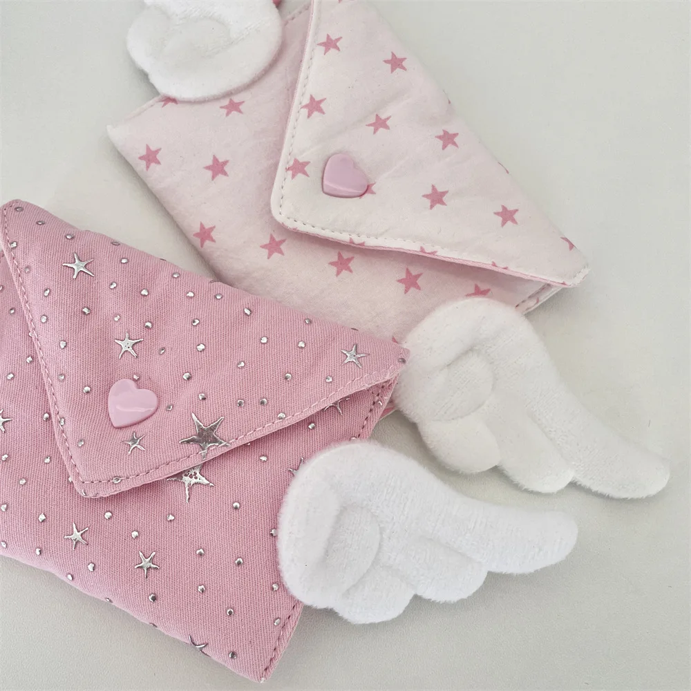 Y2K Cute Wings Stars Suitable for AirPods Coin Purse Bluetooth Earphone Case Sweet Girl Mini Bag Wireless Headphone Storage Gift