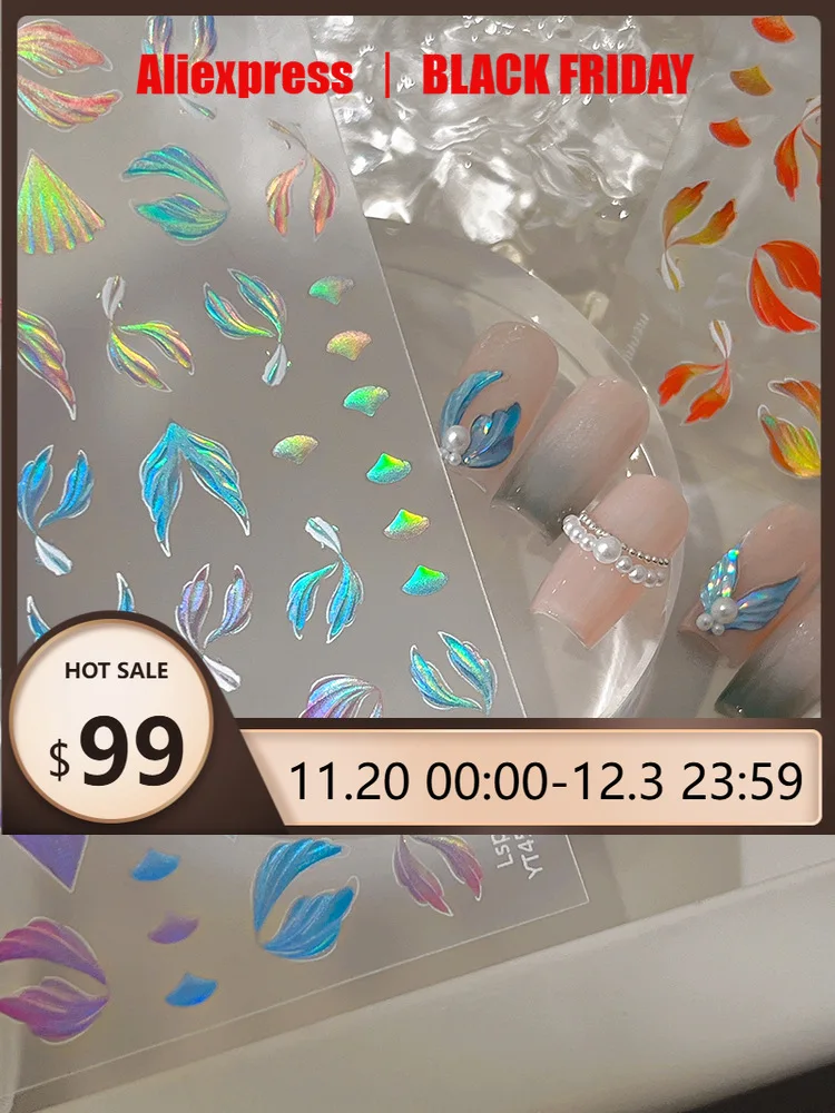 

Embossed jelly nail stickers ins modern minimalist nail stickers jellyfish mermaid tail cartoon burst flash decorative stickers