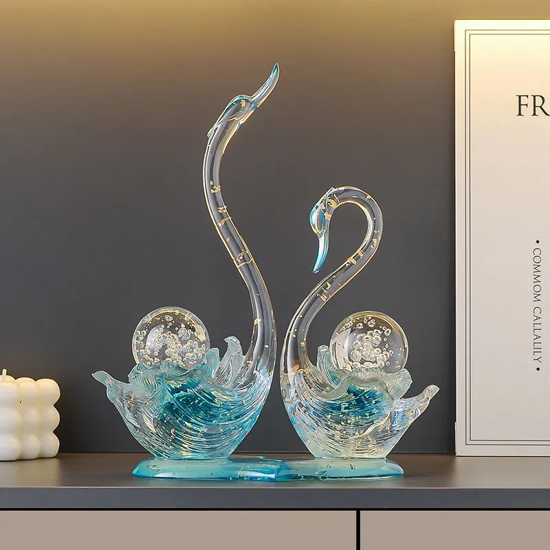 Gold Foil Crystal Swan Ornament Transparent Resin Decor Living Room Hallway Decoration Home Soft Furnishing Elegant Art Piece