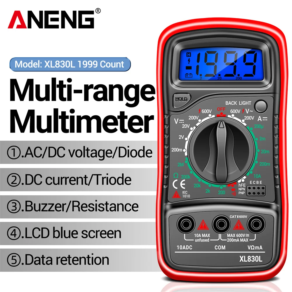 ANENG XL830L 디지털 멀티미터, AC/DC 전압계, 전류 다이오드 트라이오드 계량기 테스터, 저항 전자 테스트 도구 