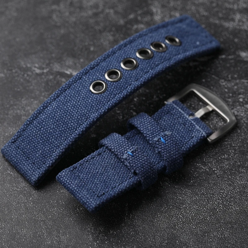 Thickened Double-Layer Canvas Strap 20 22 24MM Black Green Blue Wear-Resistant Durable Bracelet Men Retro Style Watchband