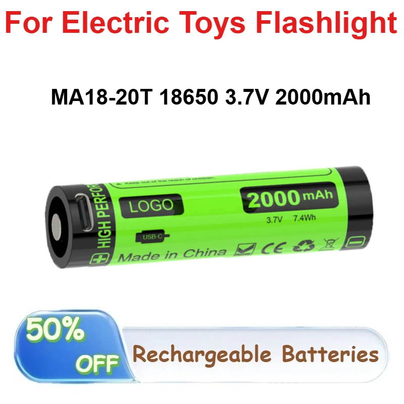 

2 Pcs MA18-20T 18650 3.7V 2000mAh Lithium Battery with USB Interface for Electric Toys Flashlight Rechargeable Batteries