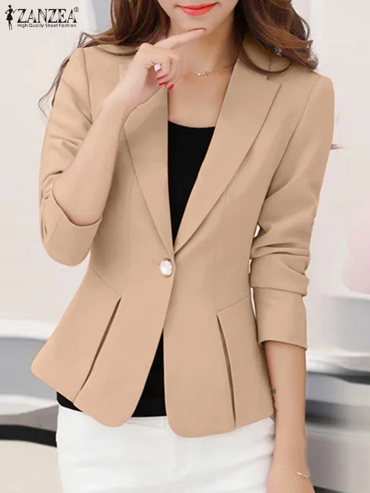 ZANZEA Women Long Sleeve Blazer Korean Fashion Lapel Collar Office Formal Coat Elegant Solid Thin Jackets Casual Waist Outwear