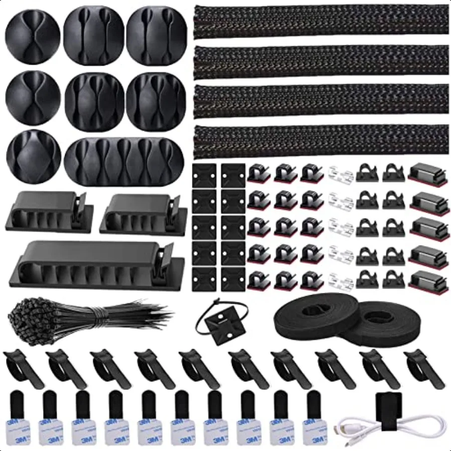 

N NOROCME 192 PCS Cable Management Kit 4 Wire Organizer Sleeve11 Cable Holder 35Cord Clips 10+2 Roll Cable Organizer Straps and