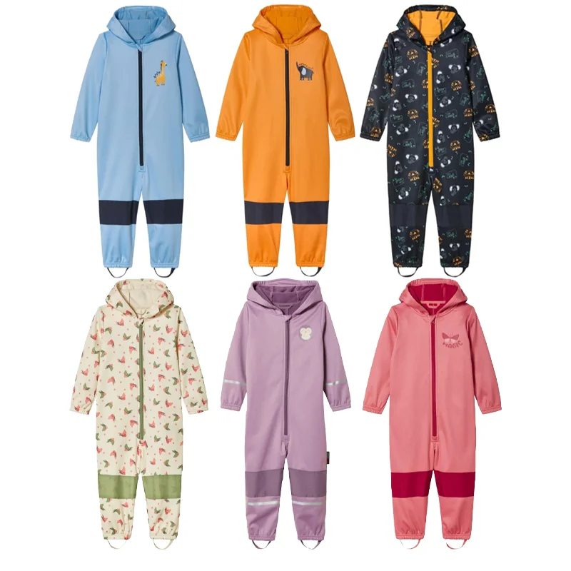 Soft Shell Jumpsuit for Children in Spring and Autumn, with Added Velvet, Waterproof, Breathable, Silent, and Elastic Properties