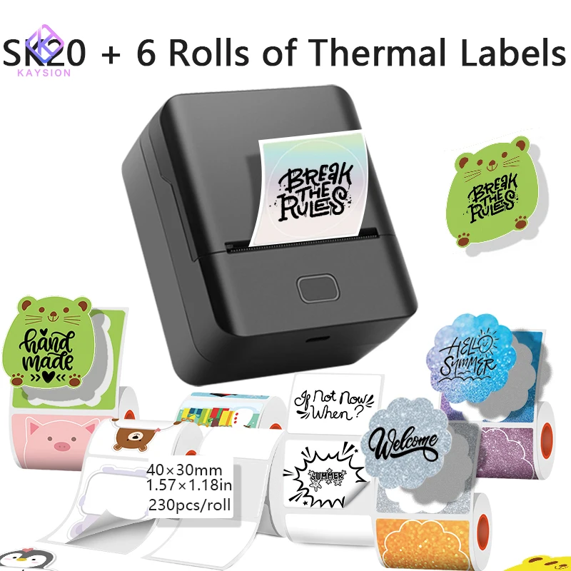 

KAYSION Thermal Printer for Product Tags/Home Sorting, Easy Printing Effortless with 6 Rolls Label Paper