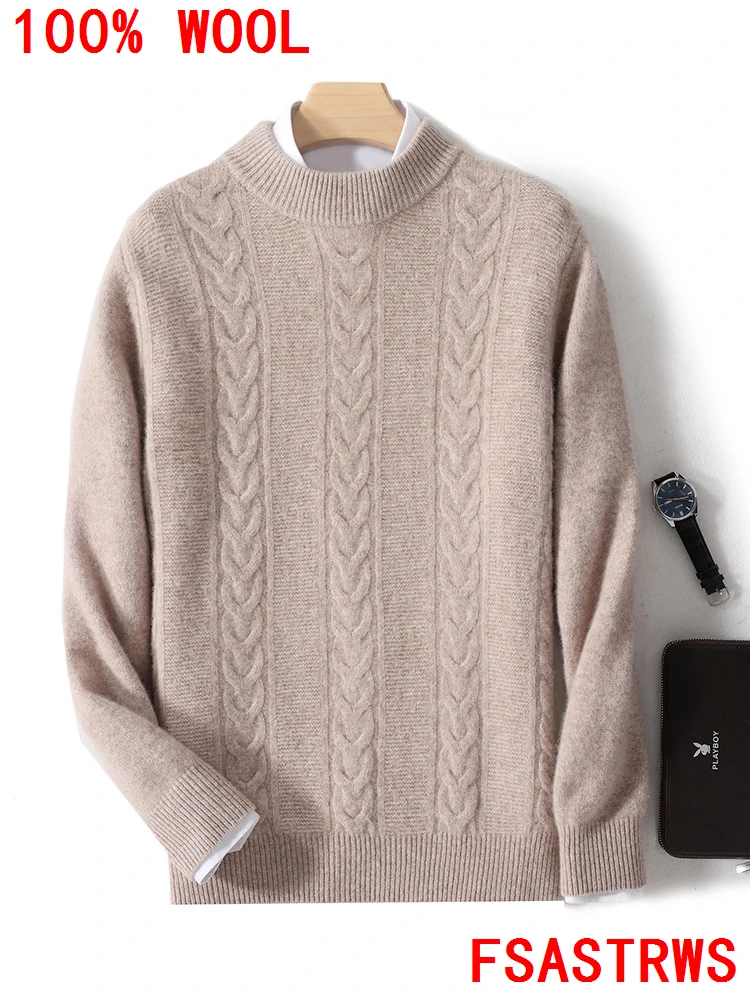 Nuovo Chic100% maglione di lana australiana o-collo pullover a maniche lunghe uomo autunno inverno cashmere jacquard maglieria per il tempo libero squisito