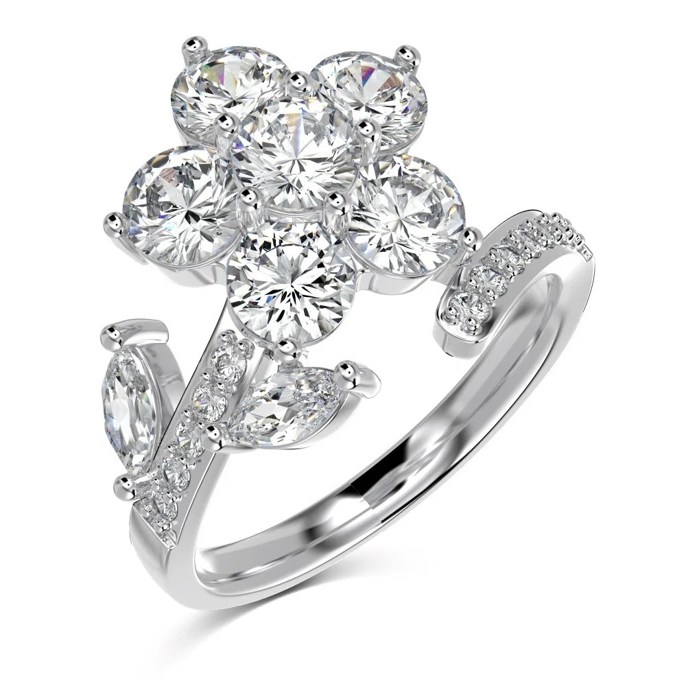 S925 Silver Ring with a Flower Shaped Zircon Inlaid Design for Fashionable Ring Jewelry