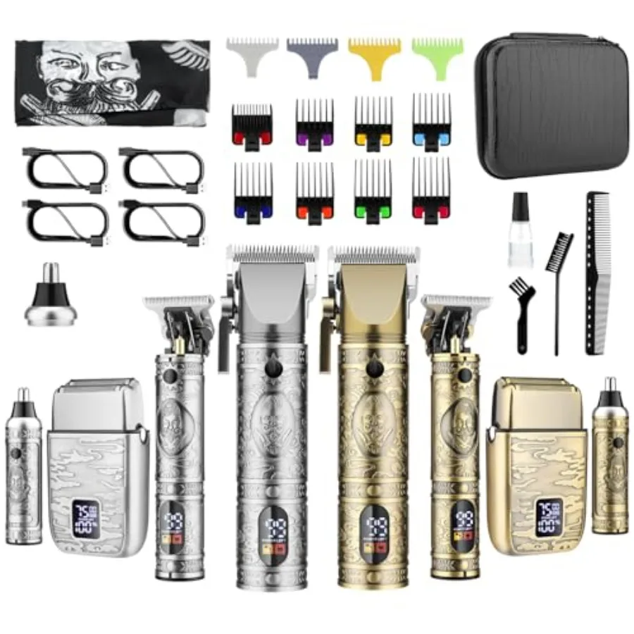 

GSKY Hair Clippers for Men Professional Beard Trimmer Kits Sets Cordless Mens Hair Trimmer Stainless Steel Black Premium Precis