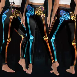 NADANBAO Fluorescence Skeleton Skeleton Halloween Leggings Woman Fancy Cosplay Party Pants Elastic Stretchy Workout Trousers