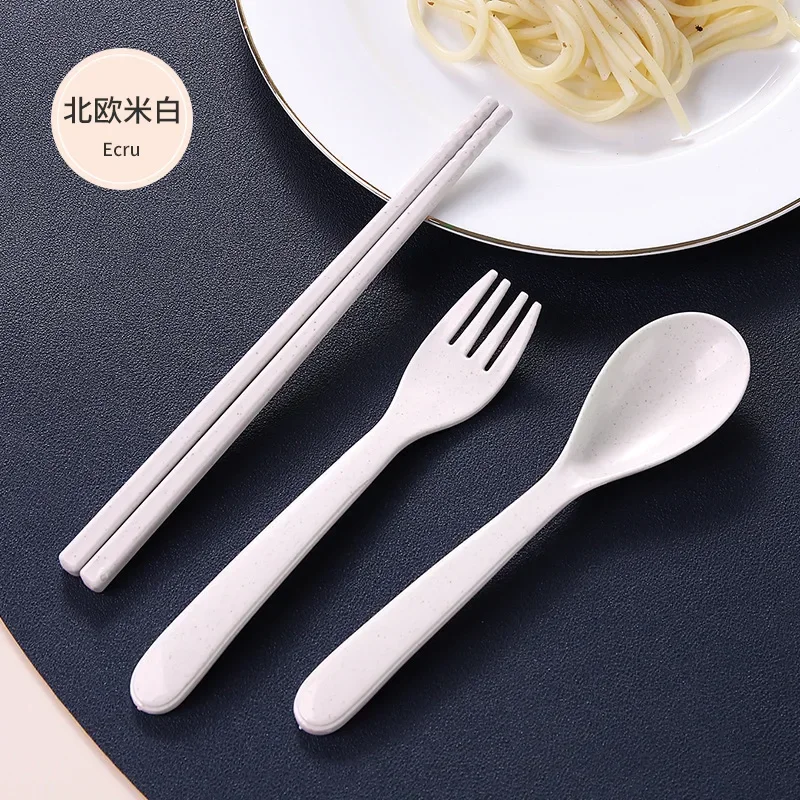 3pcs Wheat Straw Tableware  Wheat Tableware Spoon Chopsticks Fork Children\'s Portable Tableware Set Gift