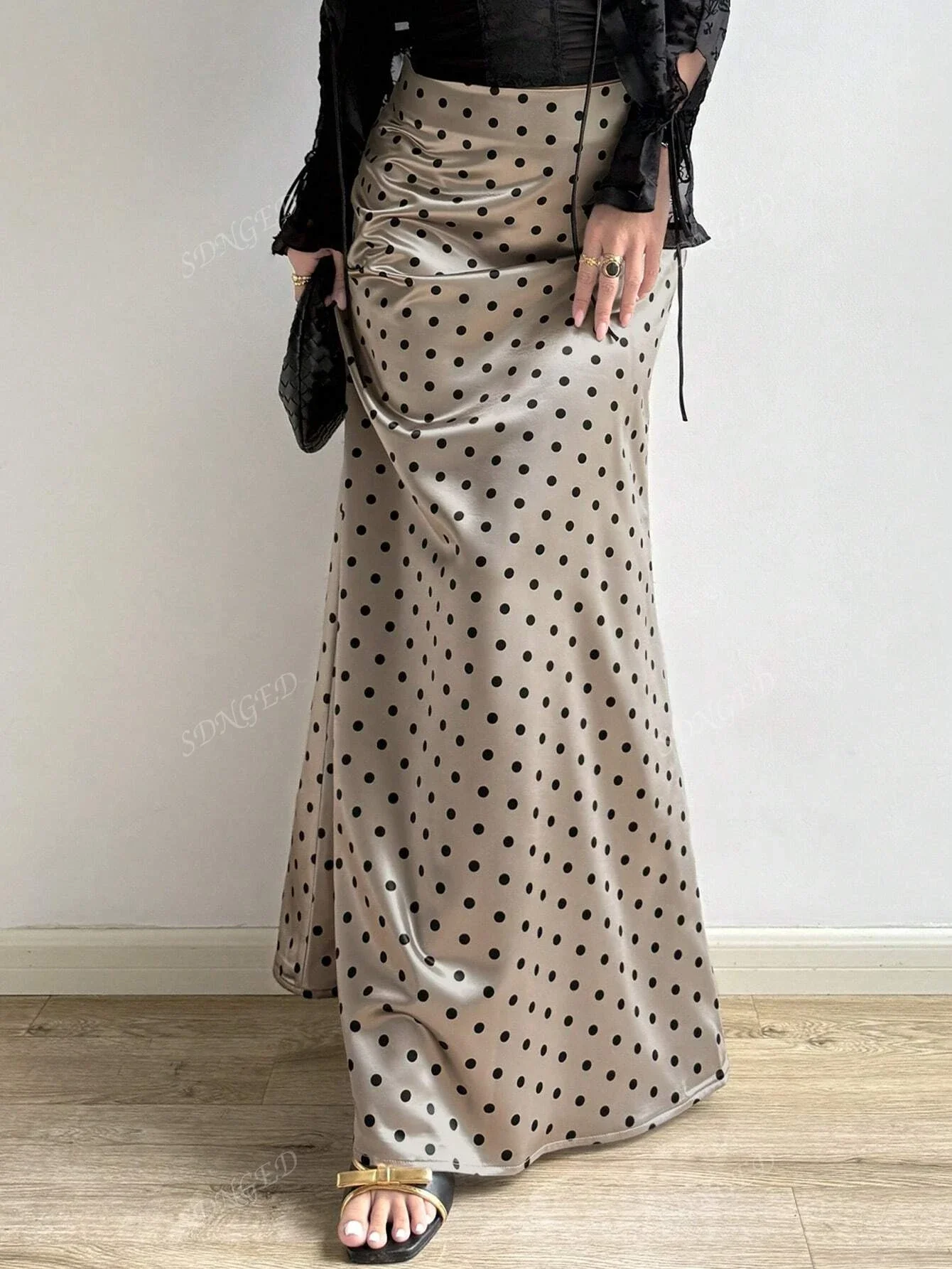 2025年新作 ハイウエスト 水玉模様 ハーフスカート エレガント ストレートカット ボディコン 冬 ミディアム丈 Aラインスカート レディース