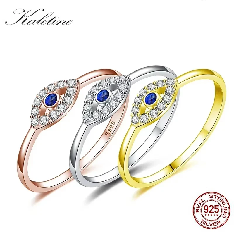Pierścionek Kaletine Good Luck Evil Eye dla mężczyzn, srebro próby 925, niebieski cyrkonia, żółta róża, biżuteria, pierścionek zaręczynowy, prezenty dla kobiet, bague.