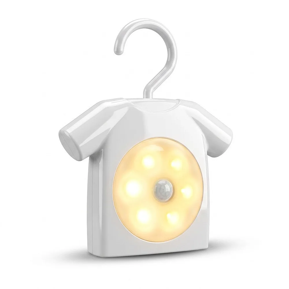 T-Shirt-Shaped Motion Sensor Night Light 306° Rotation Hanging Hook LED Closet Lamp Auto On/Off Magnetic Back