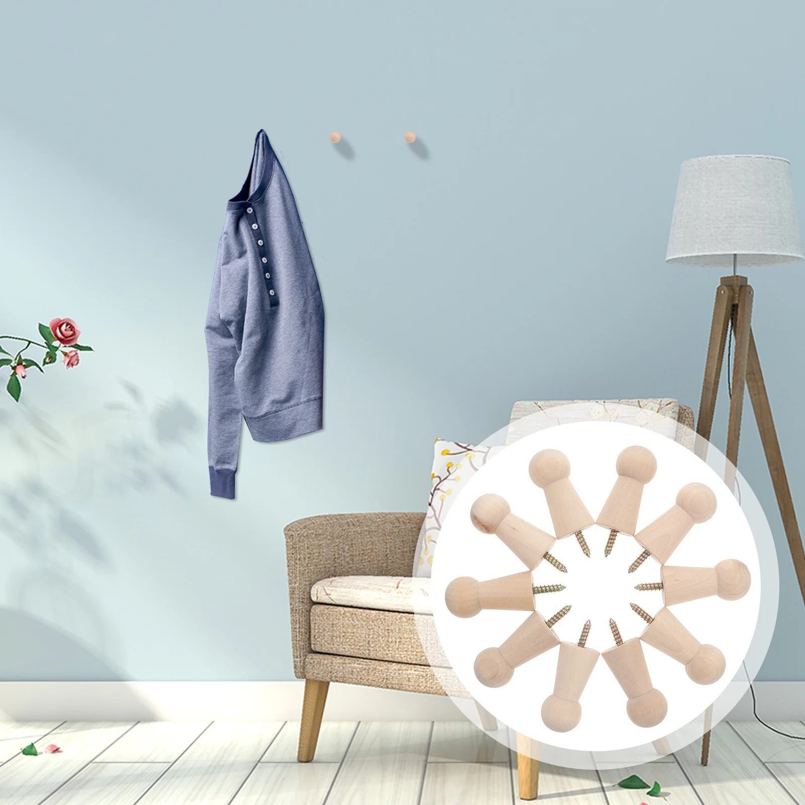 

10Pcs Wooden Wall Hooks Solid Wood Screw-on Coat Hangers Vintage Pegs Organizer Rack for Entryway Bathroom Kitchen