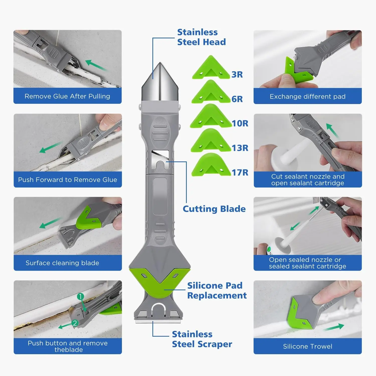 5 in 1 ซิลิโคนกาว Grout Removal เครื่องมือ Sealant Finishing เครื่องมือ Grout Scraper, กาวสารตกค้าง Scraper Seam Repair เครื่องมือ