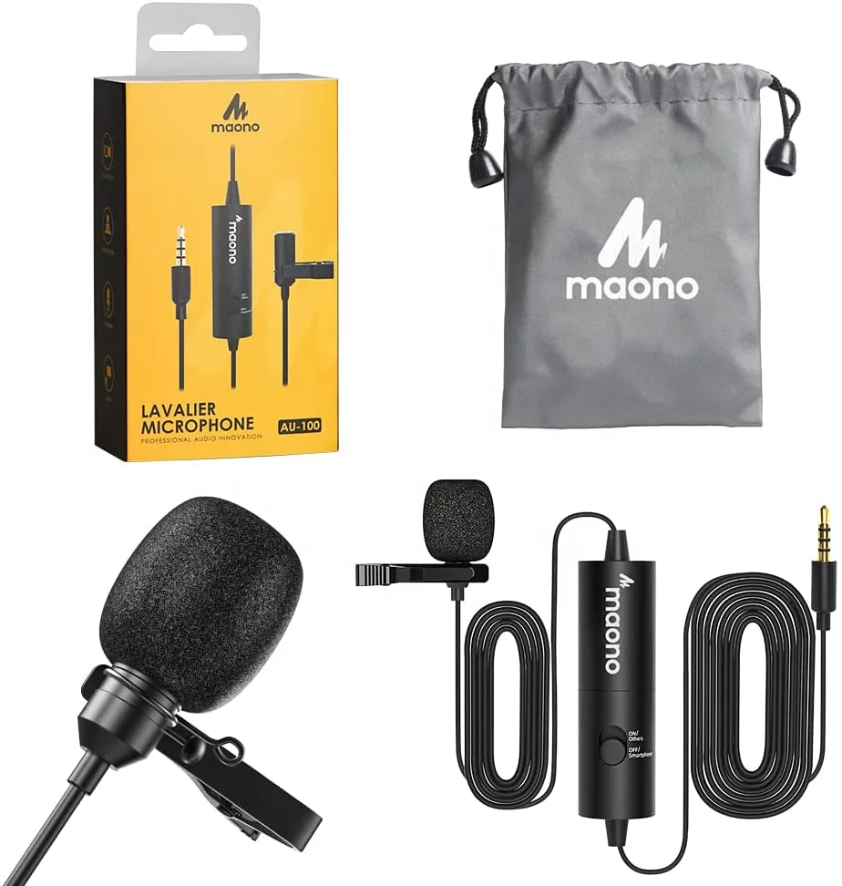 MAONO High Sensitivity Clip on Collar Lavalier Mic Microfono Lapel Microphone Vlog You Tube Live Streaming Lavalier Microphones