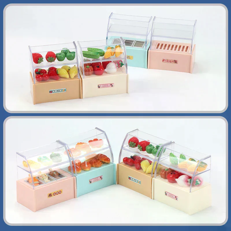 1/12 Dollhouse Mini Supermarket Convenience Store Display Rack Cabinet Model Dollhouse Micro Scene Ornament Kid Pretend Play Toy