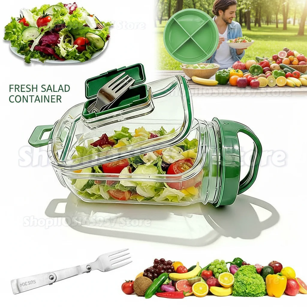 

2026 New Portable Plastic Salad Pod All-in-One Container Leak Proof Reusable Fresh Salad Bowl for Meal Prep