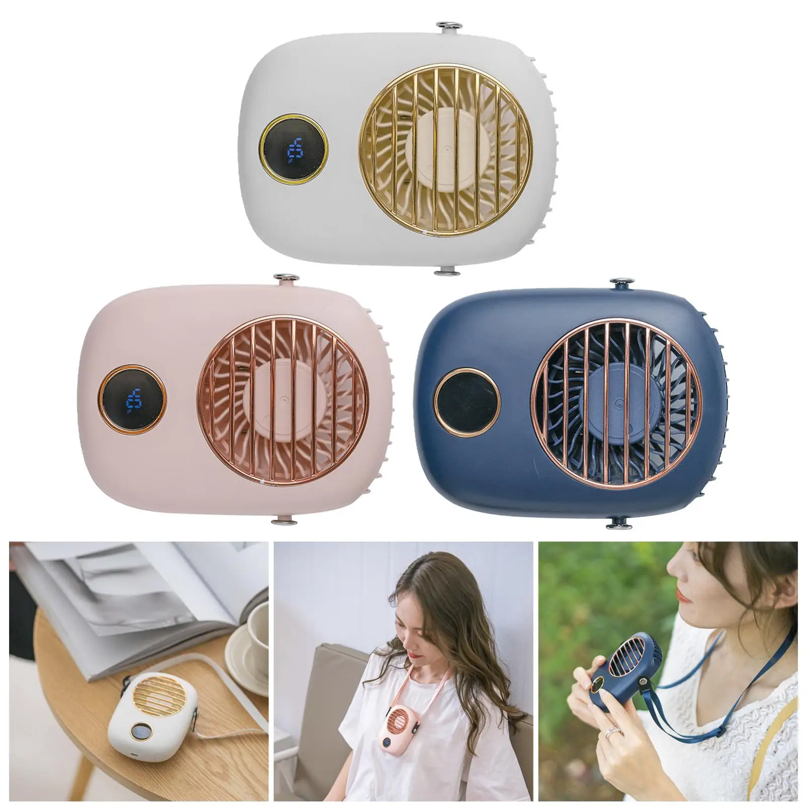 Portable Hanging Waist Desk Fan USB Rechargeable Necklace Fan with Adjustable Lanyard Personal Fan