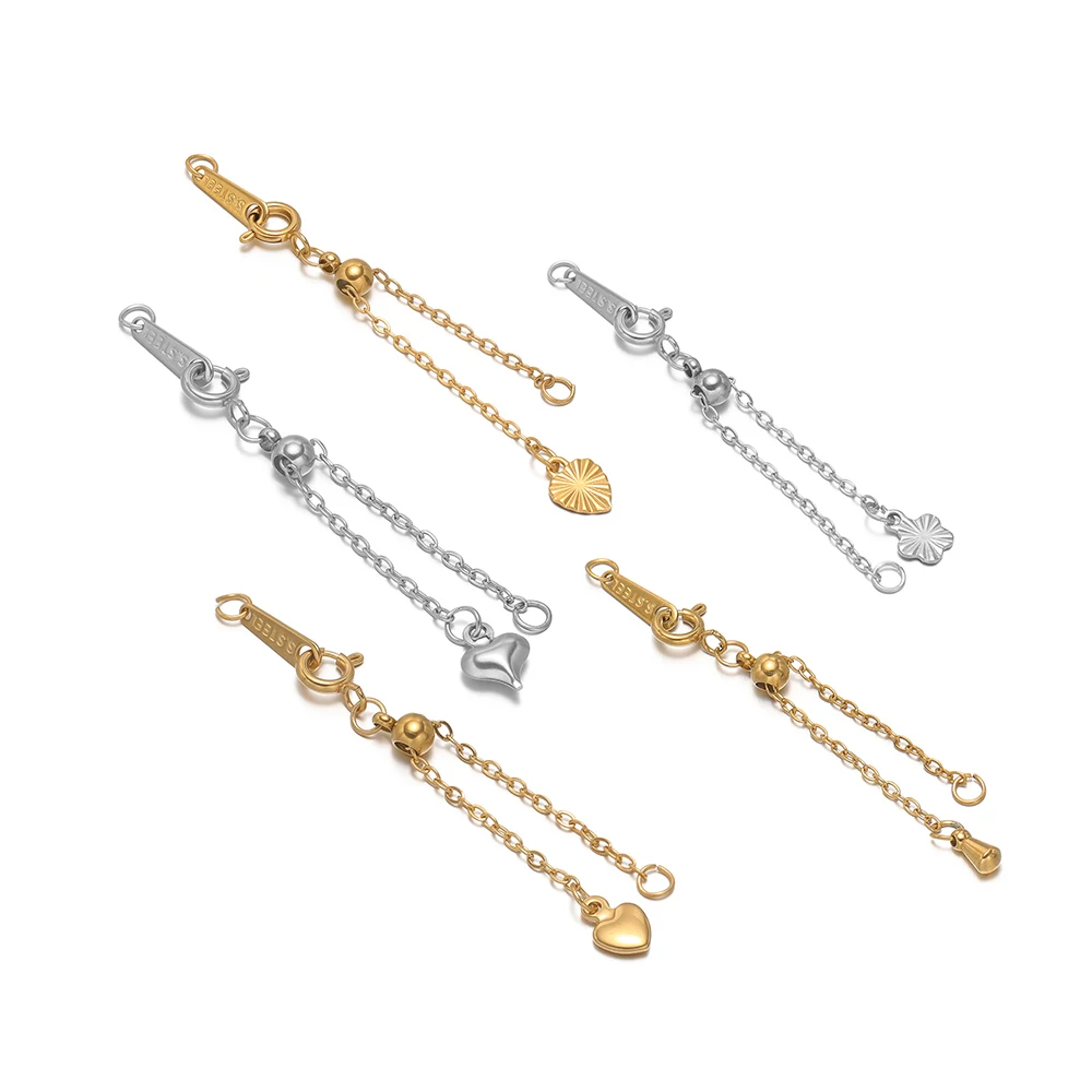 

4pcs No Fade 304 Stainless Steel Adjustable Extension Chains Bracelet Connectors for DIY Necklace Jewelry Making Supplies Bulk