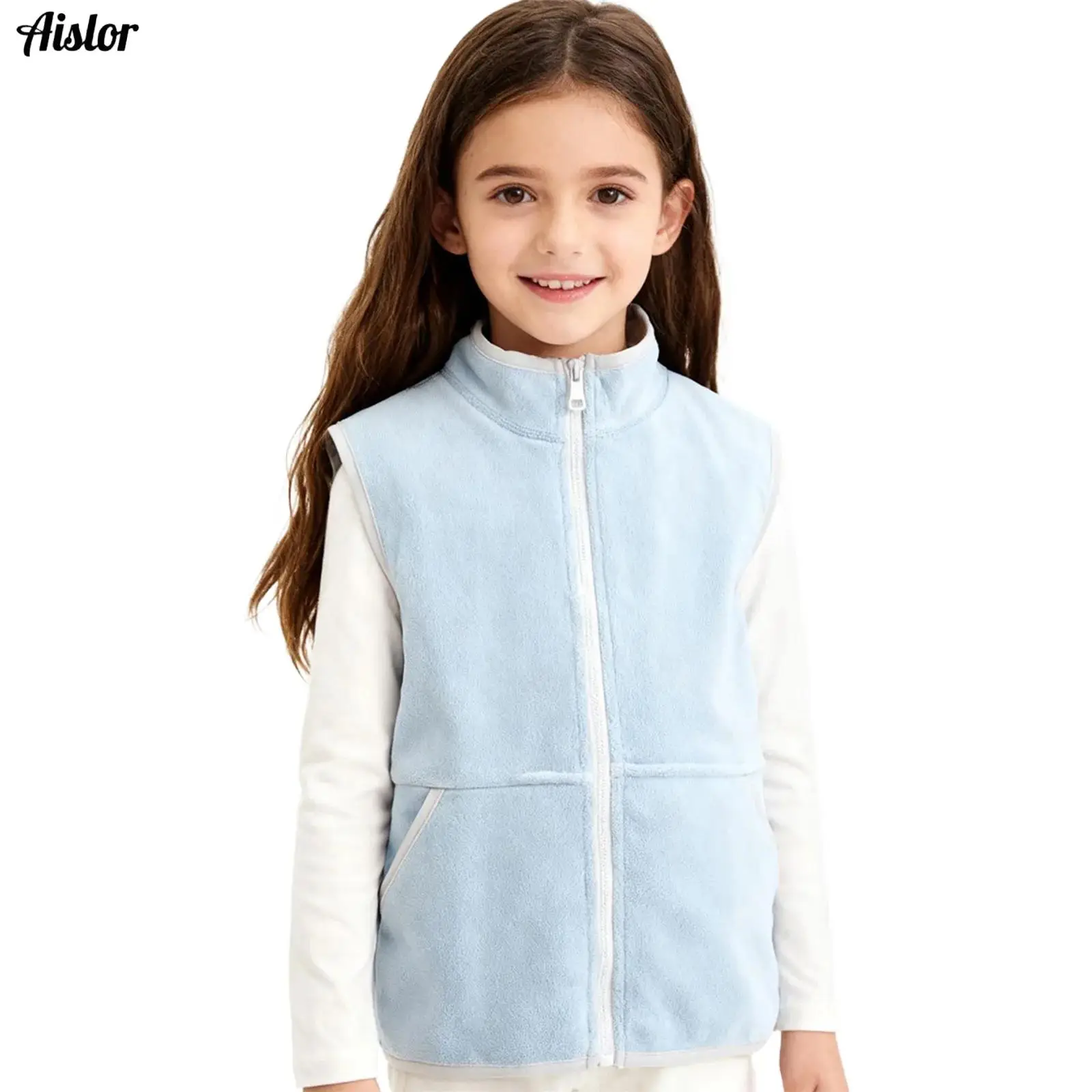 

Kids Girls Warm Fleece Vest Coat Soft Stand Collar Sleeveless Zipper Jacket Outerwear for School Weekend Holiday Casual Clothes