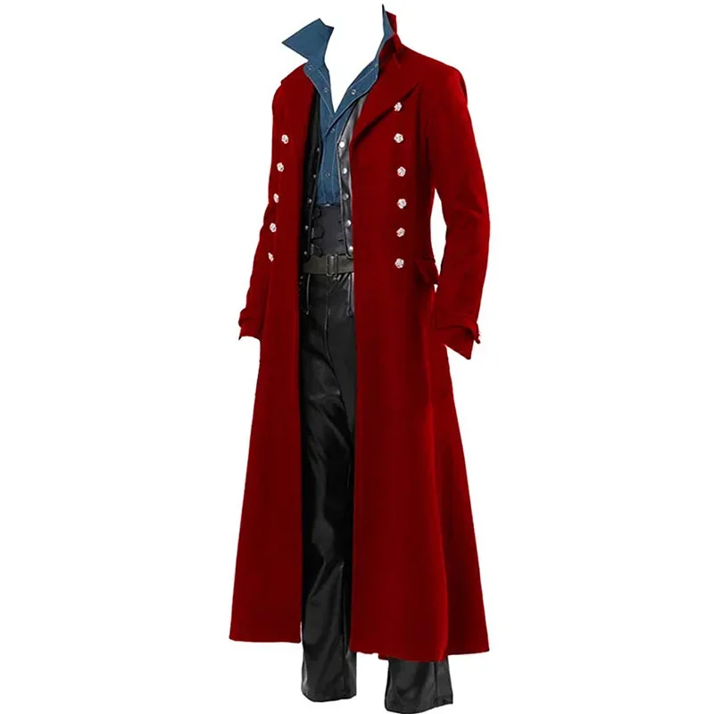 2023 Vintage Medieval Costumes Steampunk Gothic Black Long Jacket Coat Vampire Cosplay Pirate Halloween Outfit Men\'s Trenchcoat