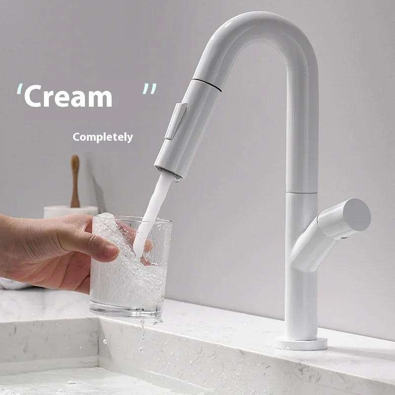 

All-Copper Pull-Out Faucet Hot/Cold Mixer Tap for Vanity Kitchen & Laundry Sinks High Arc 360° Rotating Bathroom Cabinet Faucet