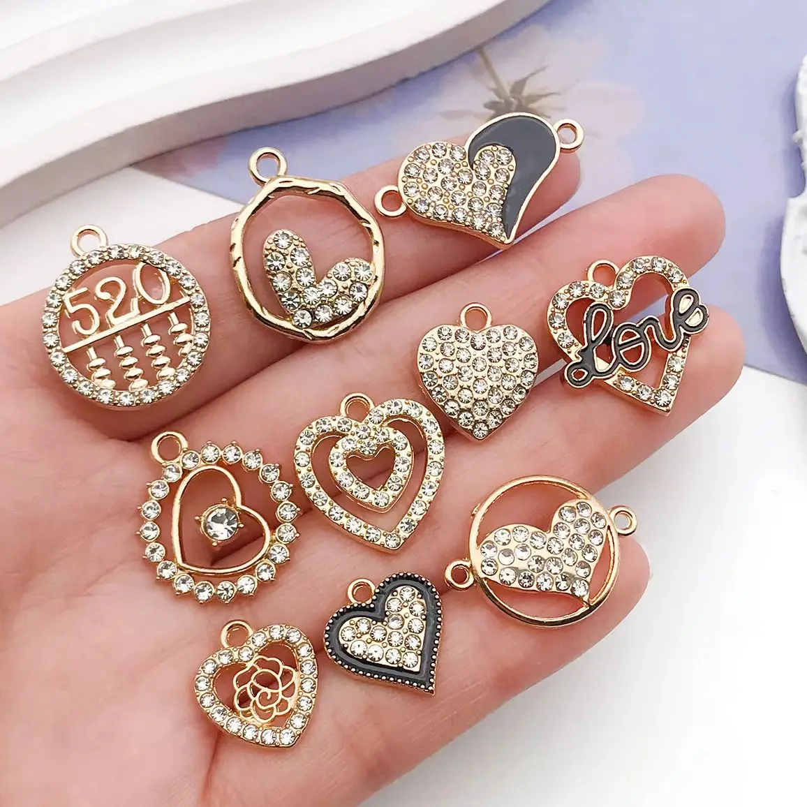 5/15pcs Dot Diamond Heart Double Hanging Chams Pendant Bracelet Connector DIY Discovery Jewelry Accessories Handmade Crafts