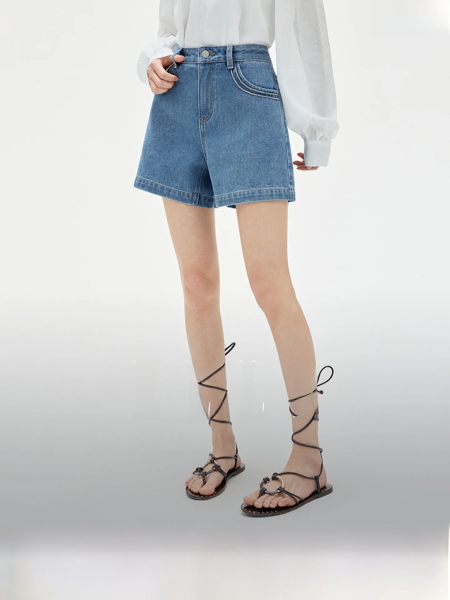 

Elle Retro Blue Denim High Waist Shorts Women's Summer New Straight Leg Pants Cotton Soft Washed Daily Commute Fashion
