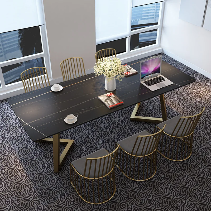 Rock slab office tables and chairs light luxury conference long simple modern meeting large workbench