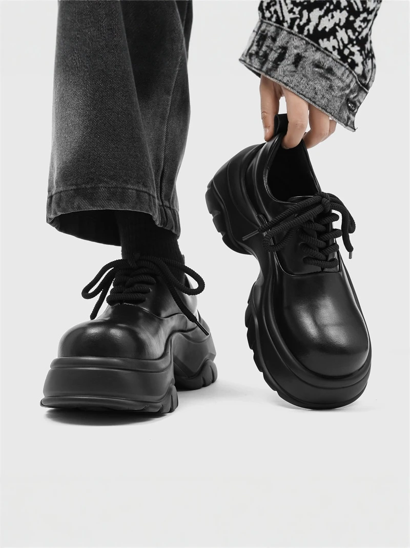 Men's Casual Sport Shoes 2026 New Autumn British Style Thick Bottom  Leather Shoes Versatile Dad Shoes Low Cut PU Lined