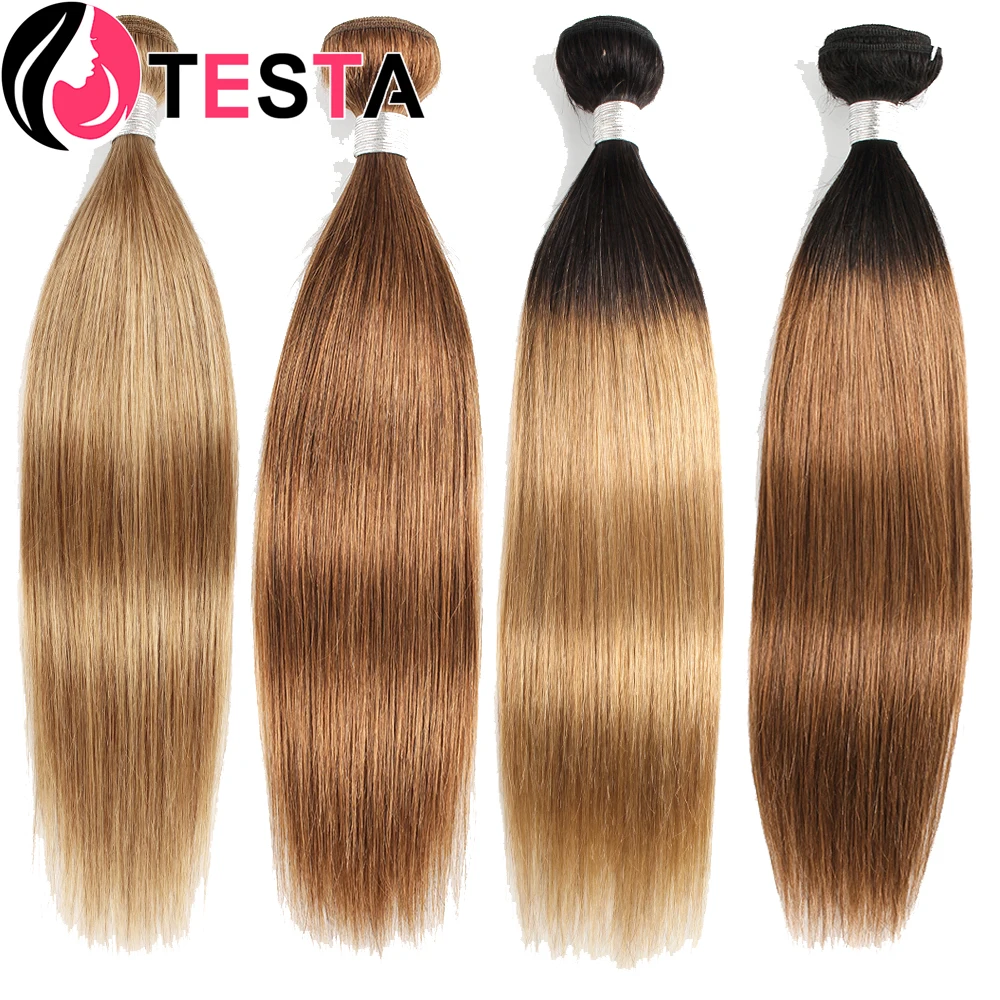 Straight Human Hair Bundles #27 #30 T1B27 Honey Blonde Colored Brazilian Human Hair Weaving Double Weft Remy Hair Extensions