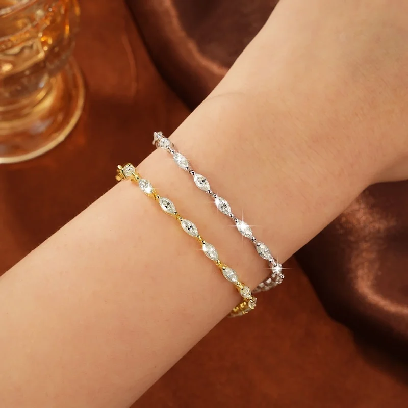 Rrjzz 3 x 6 mm Marquise-Schliff, D-Farbe, vollständiges Moissanit-Armband für Damen, luxuriöses 7 Zoll 17,8 cm langes Ketten-Verlobungsarmband, Schmuck, Geschenke – Detail 13