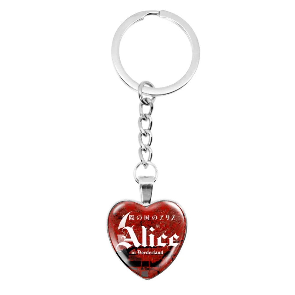 Japan TV Alice in Borderland Chishiya Kuina Keychain Glass Cabochon Heart-Shape Keychain Charm Jewelry Ornament Accessories Fans