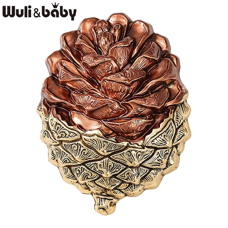 Wuli&baby Vintage Enamel Pinecone Brooches For Women Unisex Pine Tower Pastry Plants Party Casual Brooch Pin Gifts