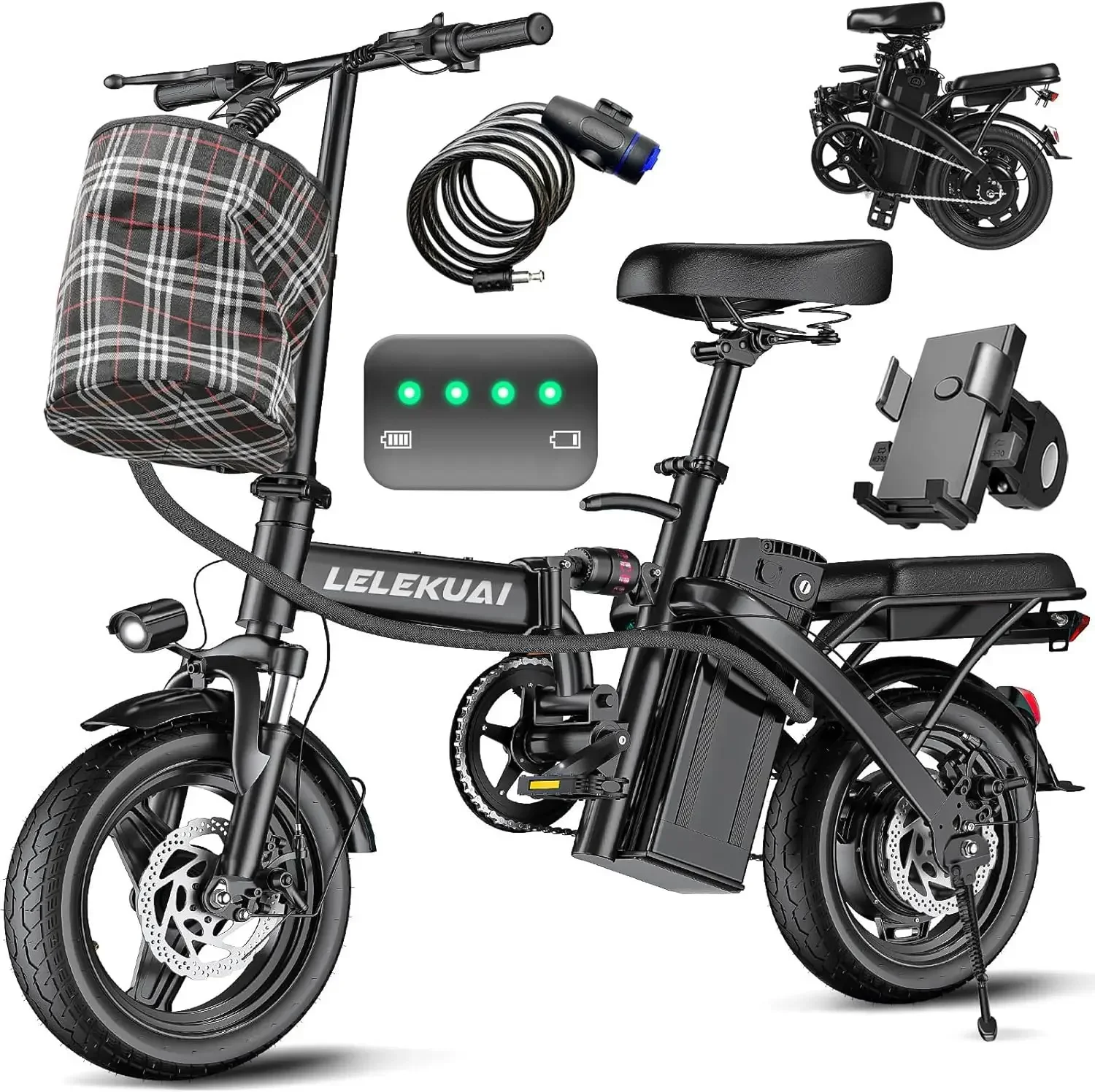 Electric Bike for Adults and Teens, 520W-1200W Motor, 20-28MPH, 32 Miles Range, 48V 10Ah Battery, 3-Level Pedal Assist, 14