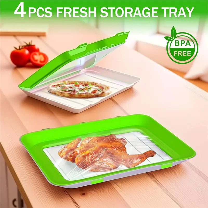 J1UL1N Vacuum Preservation Technology Food Storage Trays(4 Pcs) For Extended Freshness- Stackable Design Red