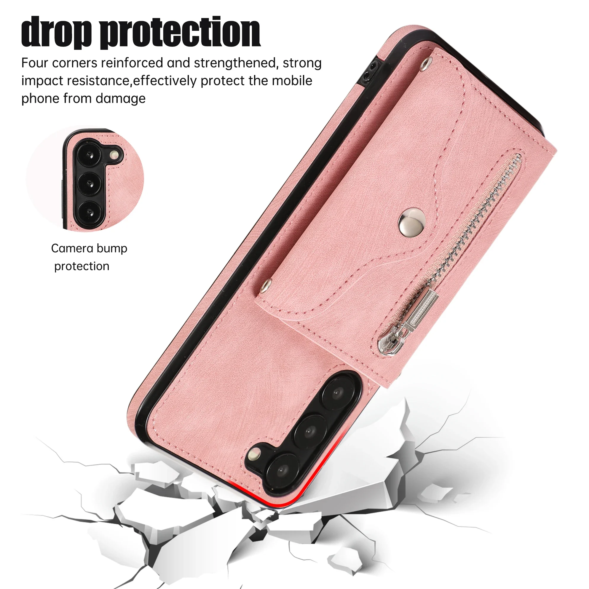 Portafoglio con cerniera con cordino lungo custodia in pelle per carte Solt per Samsung Galaxy A14 A54 A24 A34 A53 A52 S23 S22 S21 FE S20 Crossbody