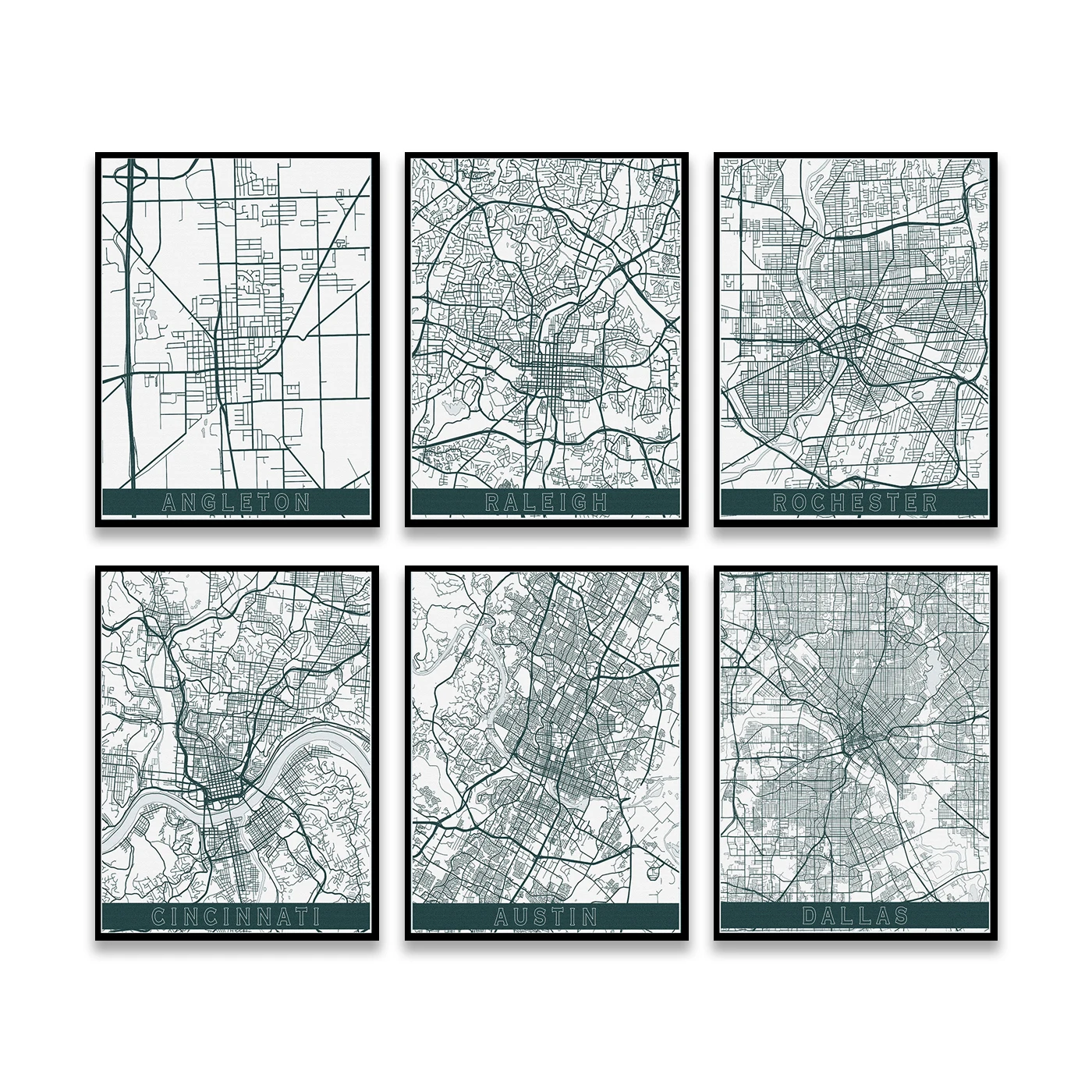 Canonsburg Melbourne Huntsville Dallas Austin Cincinnati Riverside Raleigh Rochester Fayetteville Angleton. City Map Poster