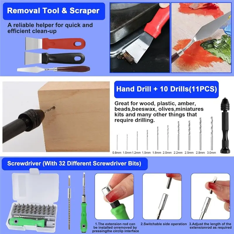 HOT-3D Printer Tool Set Tweezers, 154 Pieces, Includes Cleaning, Polishing, Disassembly Tools, For Model Making Projects