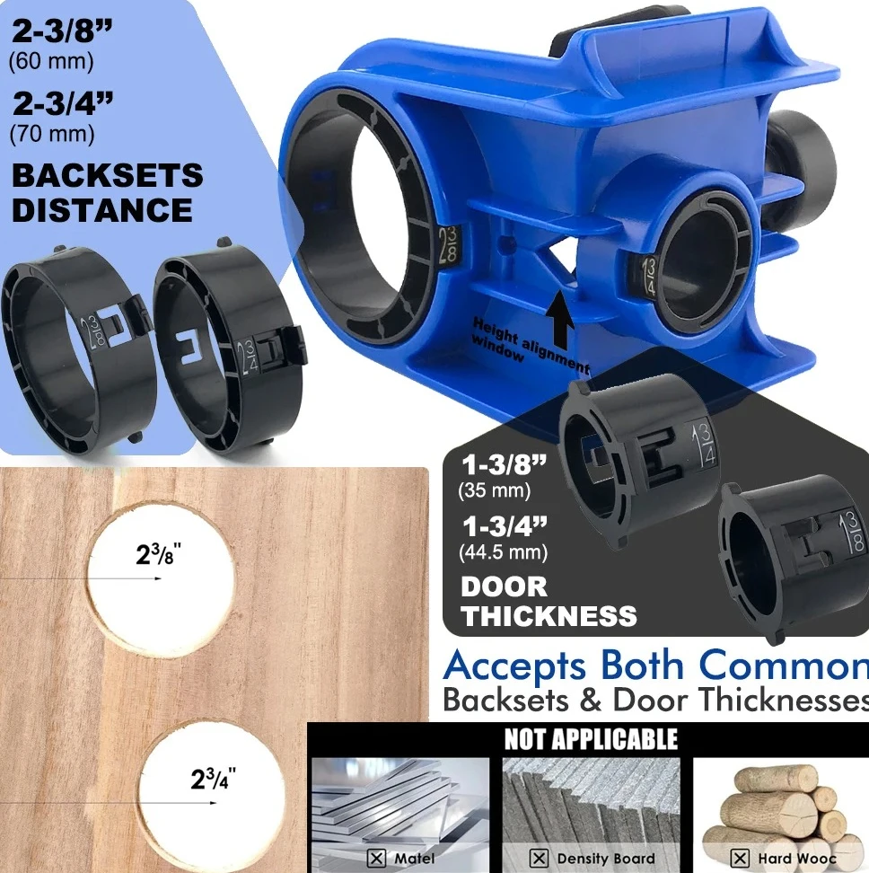 

Door Lock Installation Kit with C-Clamp Design, 2 Adjustable Bushings Ball Lock Hole Opener for Easy & Accurate Wood Door Fittin