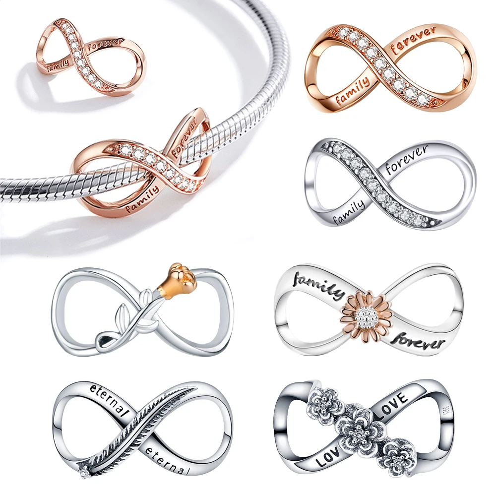 Silver Colour Infinity Eternal Symbol Charm Bow Tie Beads Fit Original Bracelets Fashion DIY Woman Jewelry Making