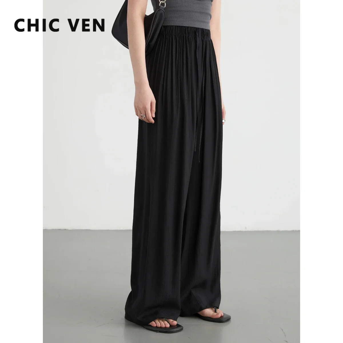 

CHIC VEN Women Pants Casual High Waisted Wide Leg Solid Trousers Korean Straight Fashion Streetwear Summer 2024